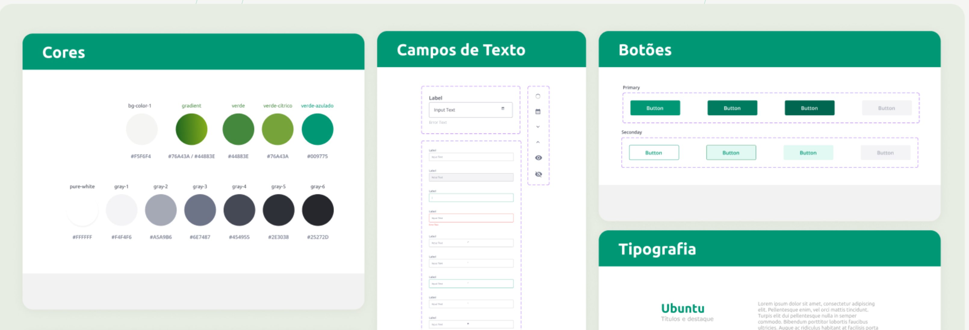 Guia de estilos: cores, campos de texto, botões e tipografia