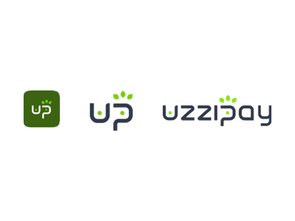 Reduções da marca: ícone do app com o monograma up, o monograma sozinho e o logotipo.